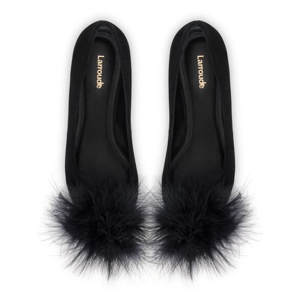 New Larroude Lee Pompom Pointed Toe Flat in Black Suede‎ 7 Ballet Flat Slip On - Picture 1 of 7